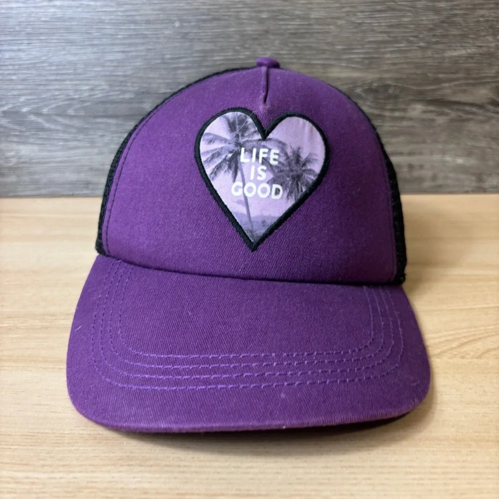 Life Is Good Hat Cap Snap Back Womens Purple Heart Adjustable